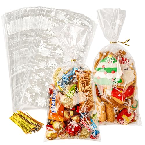 NPLUX 100 Pack Cellophane Bags Halloween Treat Bags with Ties Cookie Candy Bag Plastic Goodie Gifts Bag for Party Favors(4.8x10.6inch) Halloween Cellophane Bags