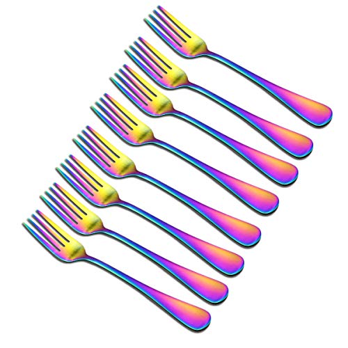 puzhlerMatte Rainbow 8-piece 304 Stainless Steel Salad Forks Dessert Forks Set, Dishwasher Safe, 6.7 Inches