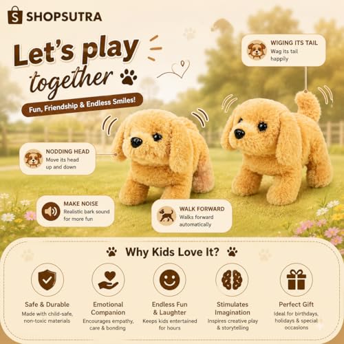 Image of Interactive Plush Toy Dog with Walking Movement, Sound Function and Tail Motion (Brown)