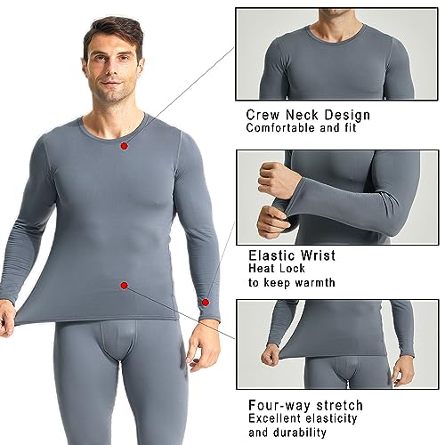 2 Pack Thermal Shirts for Men, Long Johns Shirts with Fleece Lined Long Sleeve,Thermal Tops for Men Winter4