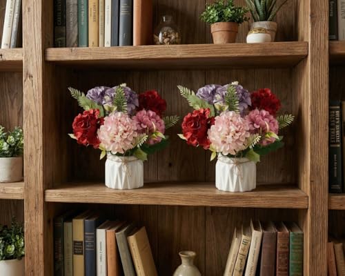Image of Dekorly Artificial Lavender Plant in White Pot, 18cm - Realistic Faux Flower Arrangement for Home & Office Decor (Set of 1) (2, Dahlia)