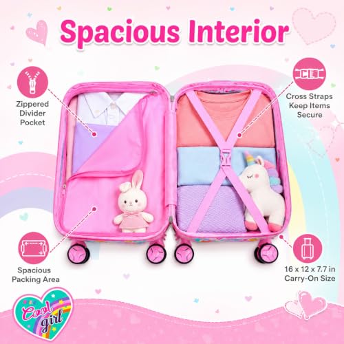 Kids Rolling Suitcase, Girls Carry-On Luggage with Wheels, for Ages 3-10 by gxtvo - Used condition - Image 7