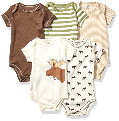 Touched by Nature Unisex Baby Organic Cotton Bodysuits, Moose 5-Pack, 0-3 Months