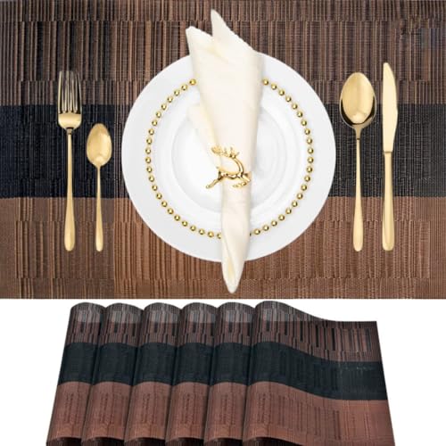 Accesorios De Mesa, Kitchen Manteles Individuales para Mesa, 6 Piezas, 45×30cm, Antideslizante y Aislamiento Térmico, Fácil de Limpiar, PVC Ecológicos Manteles para el Hogar,...