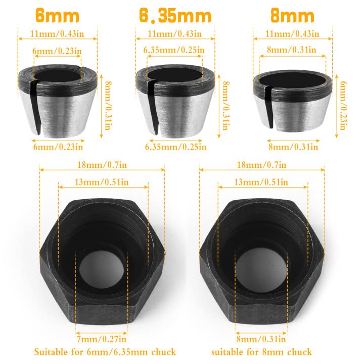 6 Pinze Per Fresa In Acciaio - Adattatori 6/6.35/8 Mm Per Lavorazione Legno - Foto 8