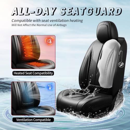 Image of Fit Outback Car Seat Covers Compatible with Subaru Outback 2010-2025 2026 - Premium Breathable Leather,Airbag Compatible,Waterproof All-Weather Seat Cushion Protector, Full Set All Black