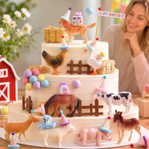 Weysat 37 Pcs Farm Animal Birthday Party Decor, Farm Animal Cake Supplies