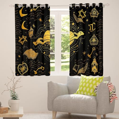 Erosebridal Vintage Celestial Blackout Curtains Space Science Galaxy Retro Key Window Curtains 42" Wx90 L Boho Mystic Star Occult Window Treatments Drapes for Room Books Light 2 Panel Sets Decor - Image 5