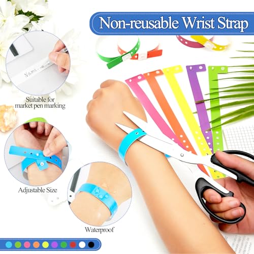 Image of Henoyso 300 Pcs Multicolor Plastic Wristbands for Events Vinyl Waterproof Pool Wristbands Neon Color Plastic Bracelet for Party Events Arm Band Identification for Concerts Carnivals