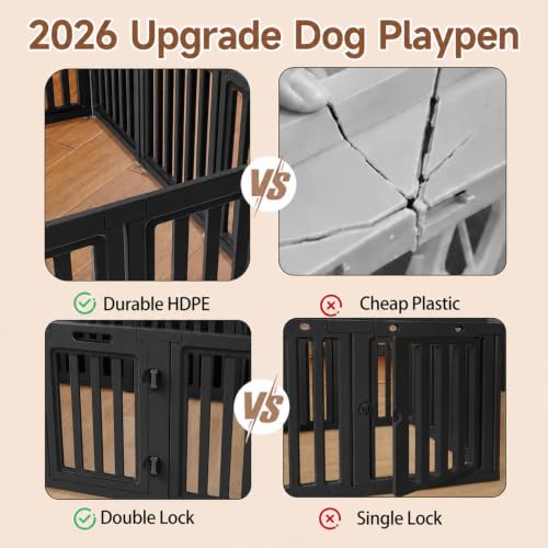 Image of EVERFRONT Dog Playpen with Door - Dog Pen Indoor - Easy Assemble Dog Play Pen - Puppy Playpen, Cat Playpen, Small Animal Playpen, Dog Play Pen Indoors (Black, 24 inch, 12 Panels)