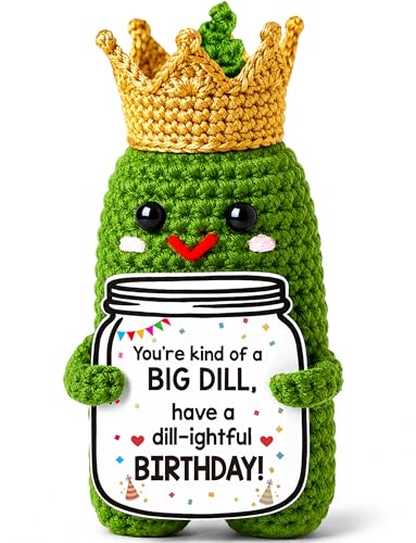 Product Image of the MAMAGIFTREE Birthday Gifts for Women Men Crochet Pickle, Funny Dill Pickle Plush with Crown and Card, Cute Birthday Desk Decor for Mom Dad Coworkers Friends