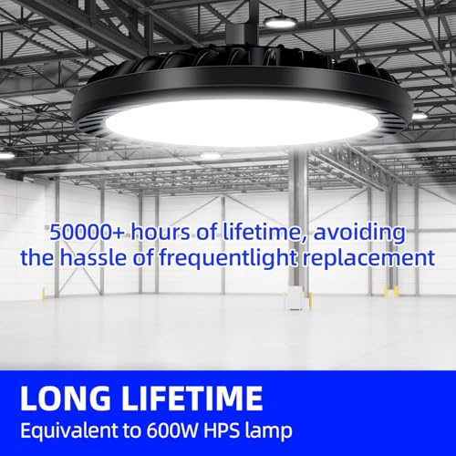 Image of hykolity UFO LED High Bay Light, 200W, 26000LM, 5000K Daylight, 130LM /W | High Bay Shop Lights IP65 Waterproof Commercial Bay Lighting for Warehouse Workshop Factory Shop Barn Factory, ETL, 2 Pack