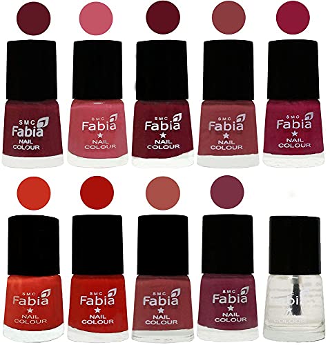 Image of SMC Fabia ALL IN ONE (PACK OF 10), Long Lasting Glossy Nail Polish, 6 ml Each, All Vibrant Colours,02439