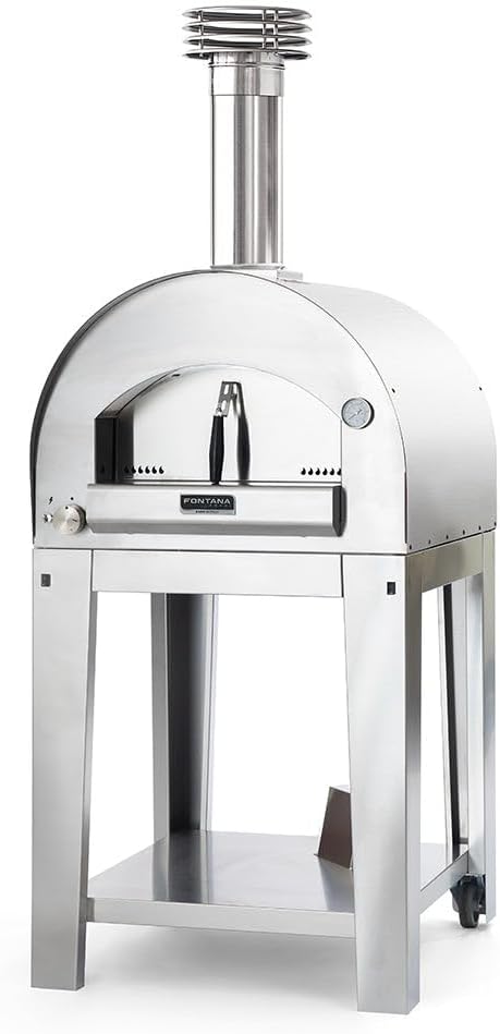 Fontana Forni Napoli Luxury Italian Outdoor Pizza Oven - Gas and Wood Fired for Residential Use, Cook 2 Pizzas at 900 Degrees + Includes Cart & Cover