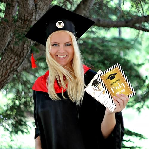 Lucleag 30 Pack Graduation Party Invitations Cards with Envelopes & Stickers, Black Gold Class of 2025 Congrats Grad Party Invite Cards for College High School Grad Celebration Party Supplies