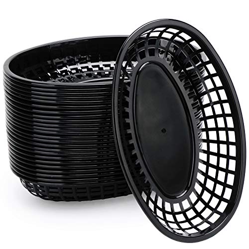 EUSOAR Plastic Oval Serving Baskets, 24pcs, 9.4x6x1.5in, Black, Modern Kitchen...