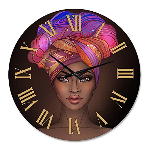 Designq Modern Wall Clock 'African American Woman With Turban Vi' People Large Wall Clock For Home Decor #TOP1