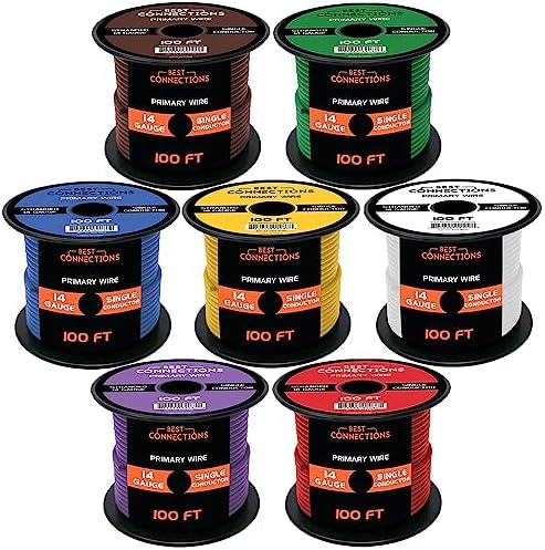 14 Gauge Automotive Primary Wire (100ft Each  7 Color Bundle Set) Durable Primary/Remote, Power/Ground Electrical Wire for Trailer, Car Audio, Lighting Circuits 700ft Total