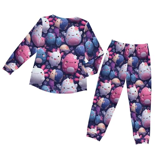 Cute Axolotls Egg Flowers Soft Pajama Set for All Seasons,Breathable Pjs Long Sleeve Sleepwear,Comfy Loungewear 2 Piece Underwear Set 3T2