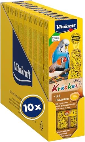 Vitakraft Galletas con Huevo y Semillas de Hierba, palitos para periquitos y exóticos, en Reserva, sin azúcar añadido (10 x 54 g)