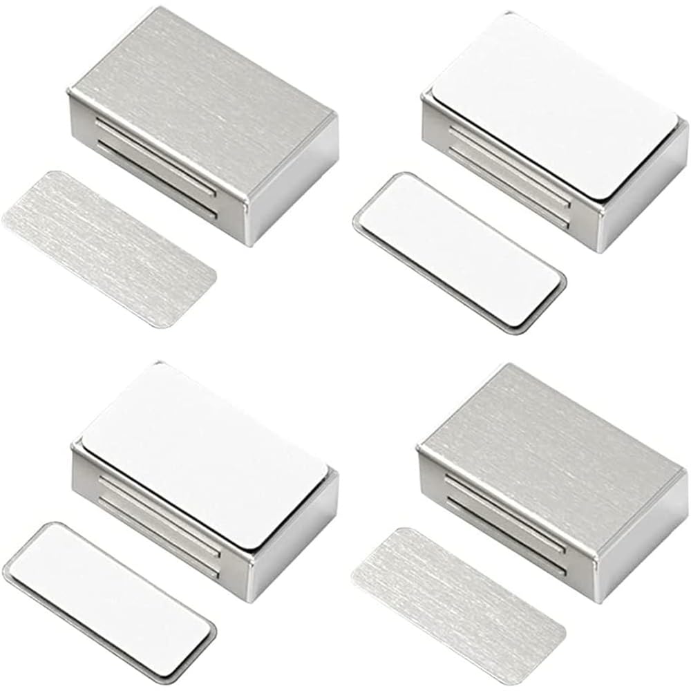 Magnetic Cabinet Catches Adhesive, Cabinet Magnetic Latch, Cabinet Door Magnet, Stainless Steel Kitchen Magnetic Door Latch for Cupboard Magnetic Closure Closet Door Closing for Drawer (4 Pack)