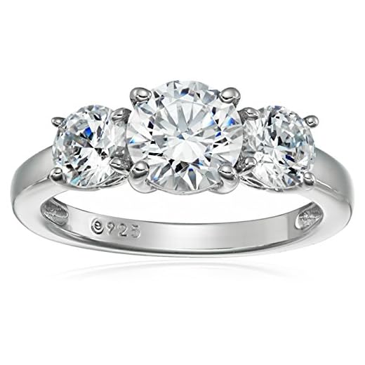 Amazon Collection Platinum-Plated Sterling Silver Round 3-Stone Ring made with Swarovski Zirconia (2 cttw), Size 5