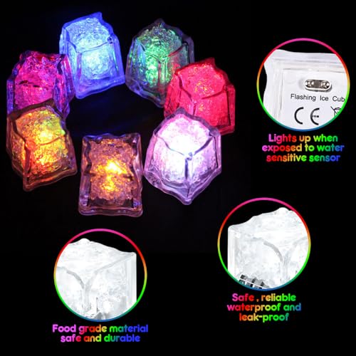 Miniatura 5 de Mizikuu 18 Pcs Cubitos De Hielo Led, Multicolor Luces Bebidas Cubitos De Hielo Con Sensor De Líquido Cubos De Hielo Con Luz De Neón Decoración Para Fiesta, Boda, Club, Bar