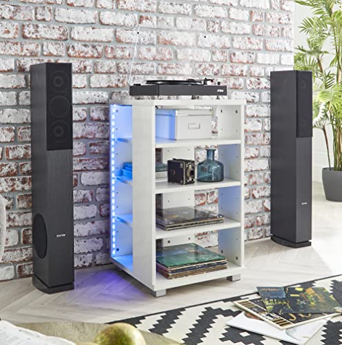 MMT Furniture Designs Ltd Moderner Hi-Fi-AV-Ständer mit 5 Ablagen, 50 cm tief, verstellbare Regale für AV-Einzelteile, Weiß glänzend Cover