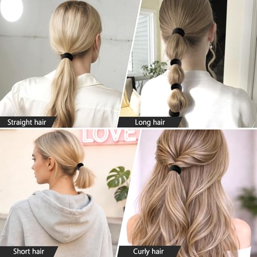 Image of Bessrung 100PCS Black Seamless Elastic Hair Ties No Damage for Women Girls