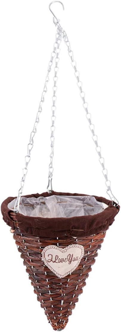 Cabilock 1Pc Boho Hanging Basket Garden Hanging Basket Rattan Cone Shaped Grower Outdoor pots Flower Planter Basket Plants pots Indoor Rattan Basket Wooden lace Vine