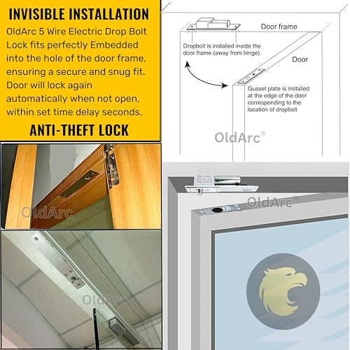 Image of OldArc EL5 Smart Electric Bolt Lock | 5 Wire Autolock Hidden Boltlock with Time Delay & Door Lock Feedback | 12VDC FailSafe Drop Bolt Lock for Metal Wooden Door Electronic Lock for Essl Access Control