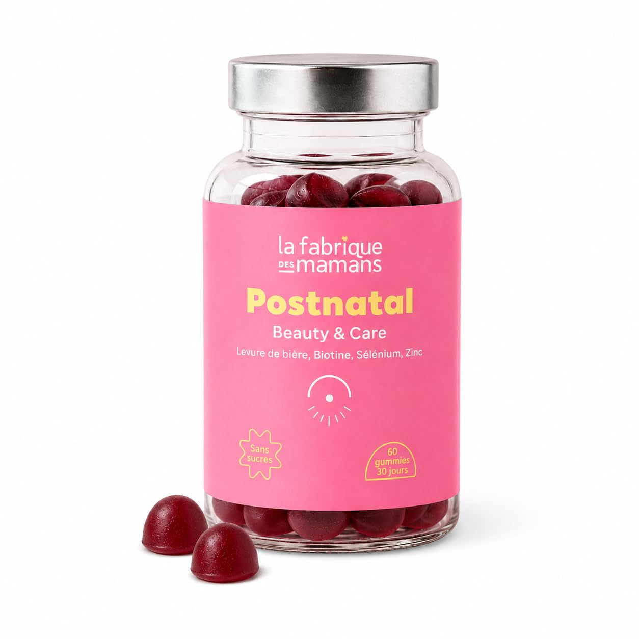 Postpartum - 60 Gummies vegan sans sucres - Complément Alimentaire - Biotine - Croissance Pousse et Renforcement des Cheveux - Régénération de la Peau - Fabriqué en France - La Fabrique des Mamans.