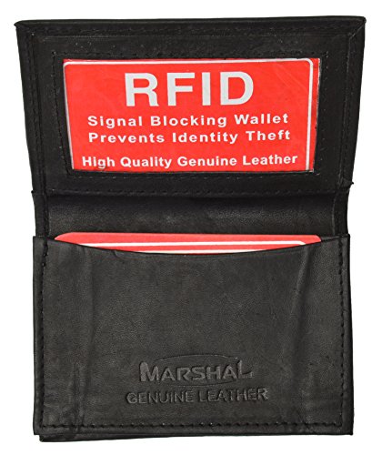 Marshal Wallet RFID Leather Bi-fold Credit Card Holder#70 (Black)