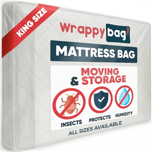 WRAPPYBAG – Mattress Cover for Moving – Heavy Duty Mattress Cover – Waterproof Plastic Bag Protector for Moving House, Storage & Transport – King Size
