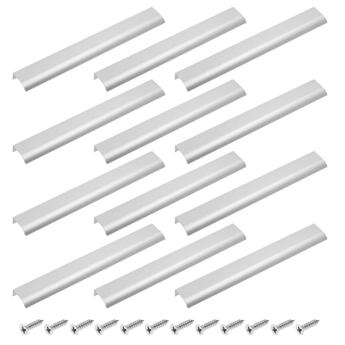12Pcs 300mm/11.8" Mount Finger Edge Pull, Furniture Drawer Handles, Concealed Handle for Home Kitchen Door Drawer Cabinet with Screws (Silver)