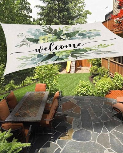 Boanket Sun Shade Sail 14' x 18', Eucalyptus Leaves Large Heavy Duty Outdoor Shades Sun Screen, Welcome Spring Floral Summer Botanical Shade Cloth for Patio Deck Terrace Garden Lawns Beach Backyard