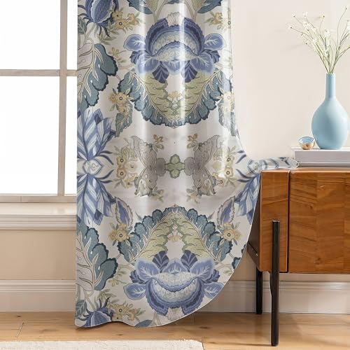 Image of LINENWALAS Printed Blackout Curtains for 5 Feet Window | Set of 2 | Printed Drapes | Thermal Insulated, Room Darkening Panels with Grommet Hanging for Living Room (Indigo jacobean)