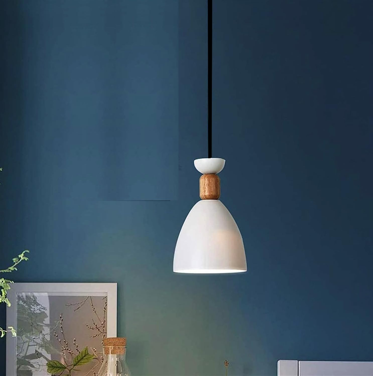Groeien Modern Pendant Nordic Wooden Indoor Lighting Hanging Fixture Lights Minimalist Lamp Dining Room Pendant Lamps Indoor Decoration Home (1, White)