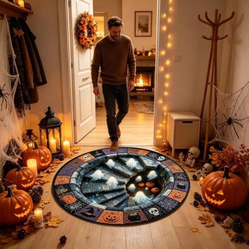 16 Inch Round Halloween Mat, Quilted Bat Spiral Staircase Entryway Rug，A - image 6