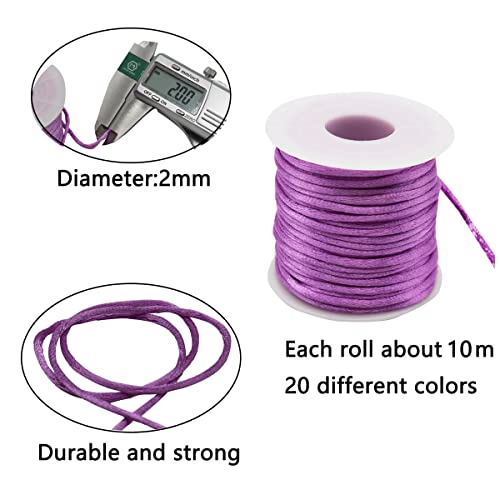 Dortrue 2Mm X 220 Yards Nylon Cord Satin String 20 Colors Rattail Satin Silk Trim Cord For Friendship Bracelets, Necklaces, Jewelry Making, Chinese Knotting，Arts And Crafts #TOP2