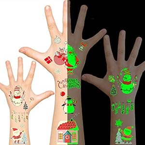Leesgel Kerst kousvullers, 10 vellen lichtgevende kerst tijdelijke tatoeages voor kinderen kerstversieringen…