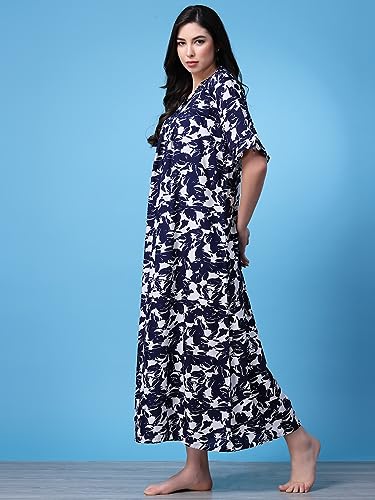 Image of OOMPH! Cotton Blend Nighty for Women's | Night Gown | Nighty | Nightdress | Maxi Dress | Sleepwear | Gown for Women | Nighties | Sleepwear