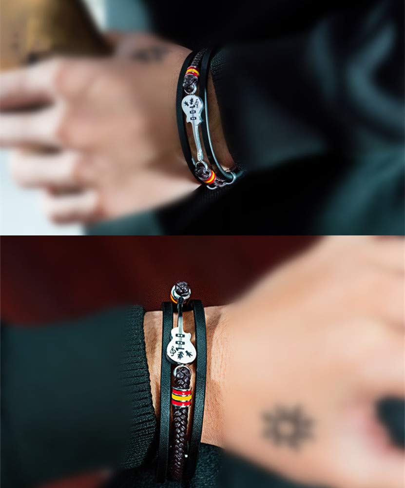 ATEIELLI Bracciale Uomo Chitarra PU Pelle Acciaio Inossidabile 'Musica Serie' 21cm o piu‘ corta JWB306