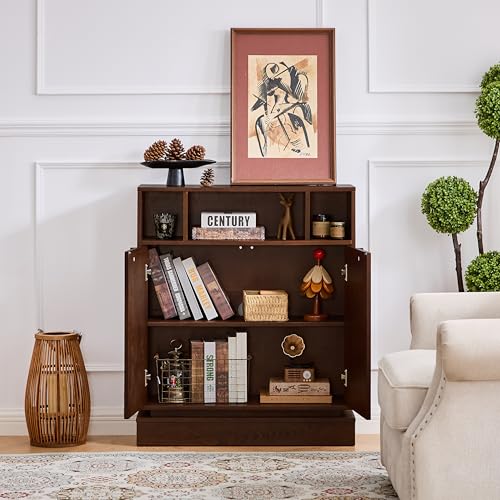 Image of 31.7'' Mid Century Modern Accent Sideboard Storage Cabinet, Walnut