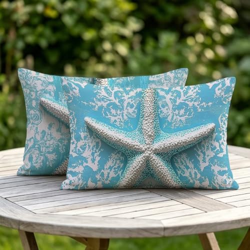 Housse de coussin extérieur imperméable 40x80cm aspect lin durable - 6