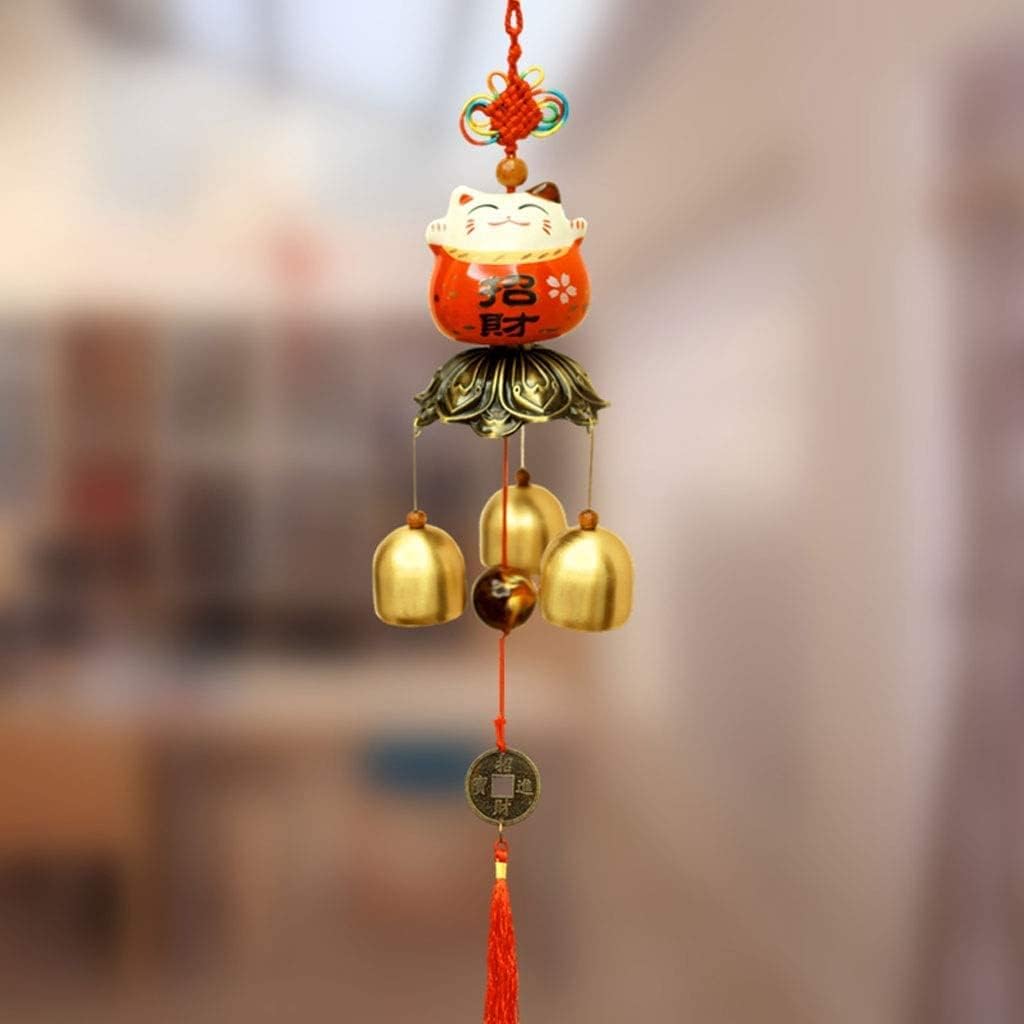 Wind Chimes Copper Bell Lucky Cat Wind Chime Shop Doorbell Hanging Decoration Creative Gifts Home Accessories Decoration Gifts for Garden Decor (Size : Nine Bells) (Red Three Bells)