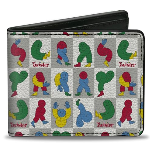 Hasbro Wallet, Bifold, Twister Character Pose Blocks Checker White Gray Multi Color, Vegan Leather