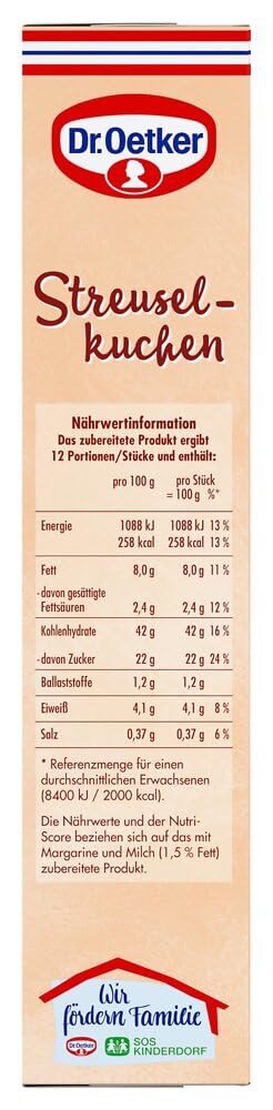 Dr. Oetker Streusel Kuchen, 8 x 485 g, Backmischung für Streuselkuchen mit Kirschen & Puddingcreme, gelingsichere Zubereitung, vegetarisch