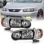ACANII - For 2001-2002 Toyota Corolla Black Housing Headlights Headlamps w/Corner Signal Lamps Pair Set Left+Right