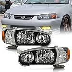 ACANII - For 2001-2002 Toyota Corolla Black Housing Headlights Headlamps w/Corner Signal Lamps Pair Set Left+Right